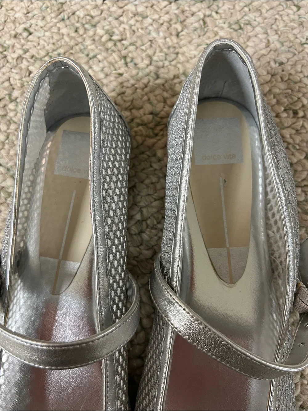 Dolce Vita Silver Mary Jane Flats with Textured Metallic Upper